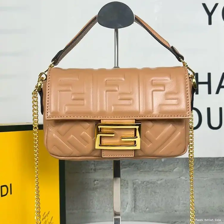 Mini Baguette Fendi Nappa FF Brown Motif In Bag Leather 0507